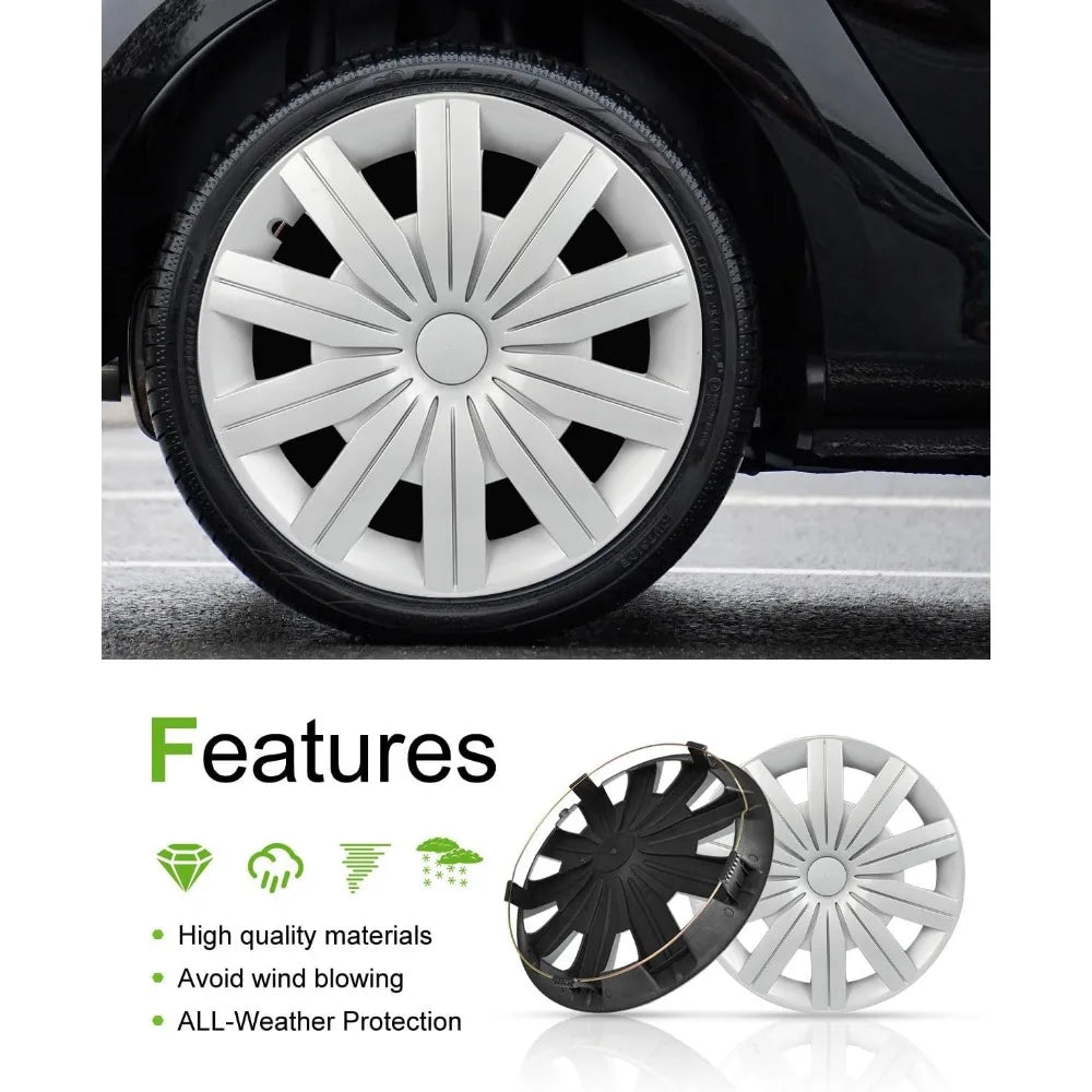 Hubcap Auto Tire Replacement Exterior Cap OEM Steel Wheel Hubcaps Wheel Cover Rim 14 Inch Hub Caps Universal Set of 4 PP Silver