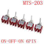 5Pcs Miniature Toggle Switch Single Pole Double Throw ON-OFF-ON /ON-ON 120VAC 6A 1/4 Inch Mounting MTS-102 103 202 203