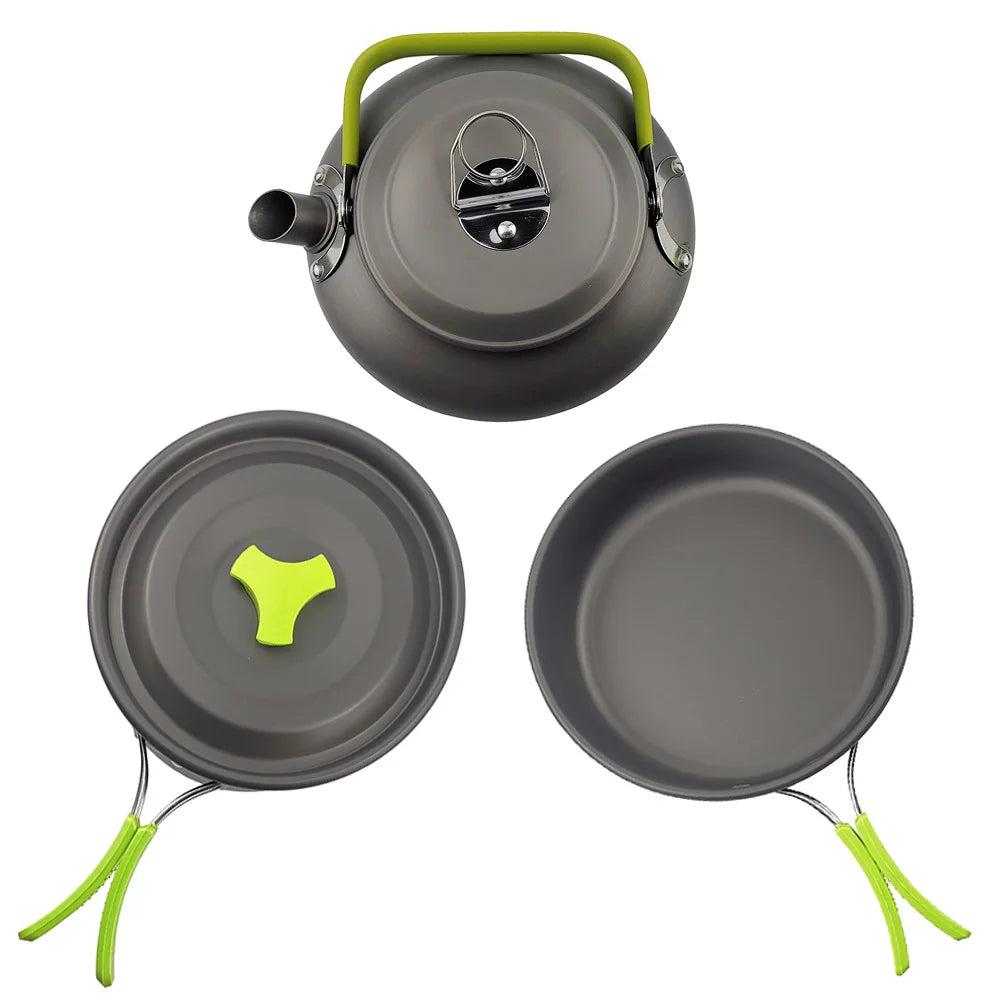 Outdoor camping cooking set hard aluminum alloy outdoor tableware kettle cooker cooking pots and bowls hiking barbecue picnic