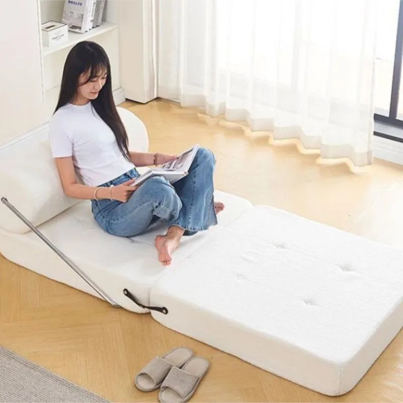 Wuli House Lazy Sofa Small Unit Single Sofa Living Room Tofu Block Cream Wind Folding Three Purpose Sofa Bed Home 2024 New Sales