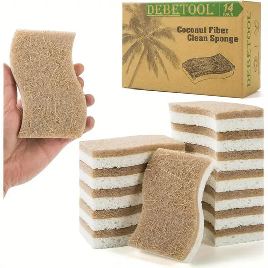 6/12Pcs Natural Kitchen Sponge Cellulose and Coconut Scrubber for Dishes Pack of Household Cleaning Sponges White