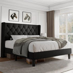 Velvet Platform Bed Frame with Button Tufted Headboard, Upholstered Bed Frame with Solid Wooden Slats, 8" Underbed Space
