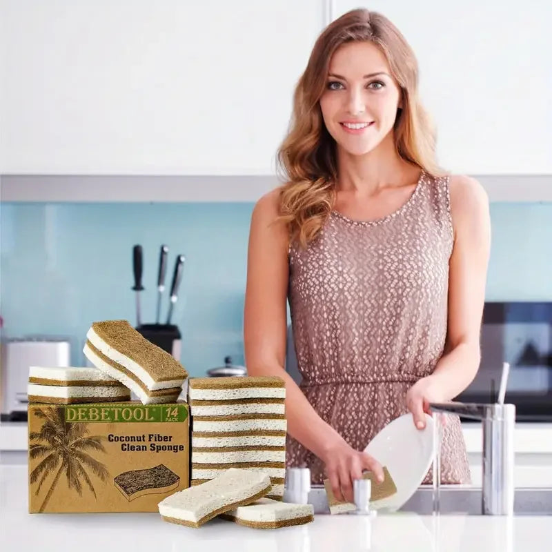 6/12Pcs Natural Kitchen Sponge Cellulose and Coconut Scrubber for Dishes Pack of Household Cleaning Sponges White