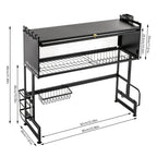 2-Tier Carbon Steel Cutlery Drainer & Dish Drying Rack | 20kg Load-Bearing, Over-Sink Mount (Black, 13.9lbs Lightweight)
