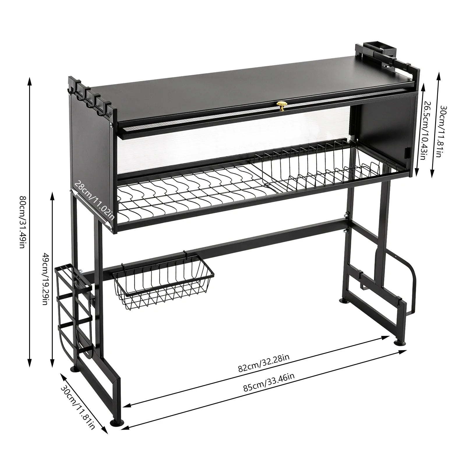 2-Tier Carbon Steel Cutlery Drainer & Dish Drying Rack | 20kg Load-Bearing, Over-Sink Mount (Black, 13.9lbs Lightweight)