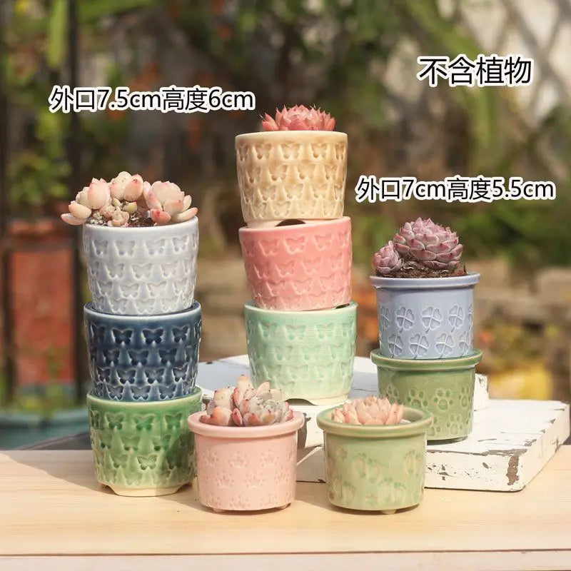Combination Ceramic Breathable Small Flowerpot Cute Thumb Succulent Plant Flowerpot Home Mini Garden Bonsai Potted Flower Pot