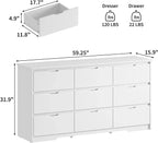 9 Drawer White Dresser for Bedroom with Deep Drawers, Large Dressers & Chest of Drawers Handle Free