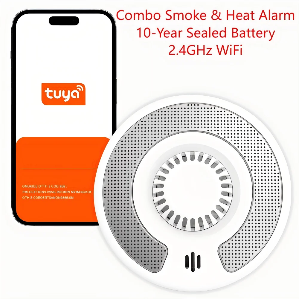 Combo Smoke&Heat Detector with Tuya App control/2.4GHz, 2 in 1 Dual Sensor Fire Alarm with10 years sealed battery, CE, VSH03W