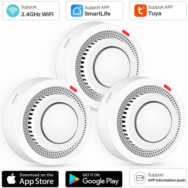 Wifi Tuya Smart Smoke Detector Sensor Wireless Fire Protection Smoke Alarm High Sensitivity Safety Prevention Sensor 80DB