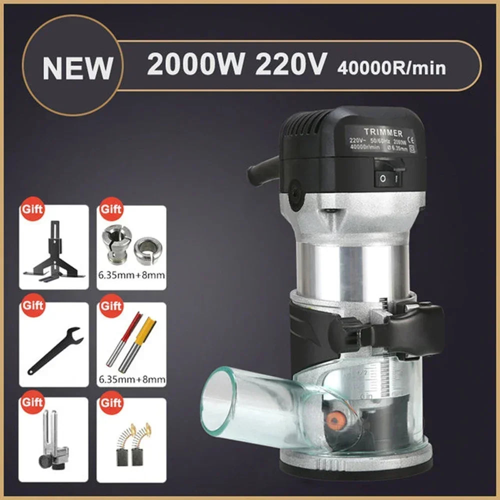 220V 2000W Electric Trimmer Router Wood Hand Trimmers Wood Edge Router 40000RPM Power Tools Woodworking Milling Machine
