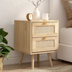 【Lifeideas】 2 Pack Wood and Rattan Side Cabinet Livingroom Bedroom Decoration Storage Cabinet Modern Classic