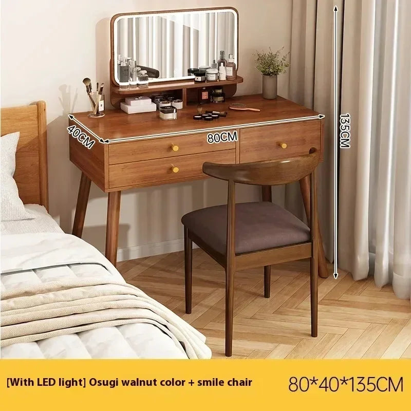 Minimalist Retro Dressers for Bedroom Walnut Color Dressing Tables with Mirror Chair Makeup Dresser Vanity Bedroom Furniture2025