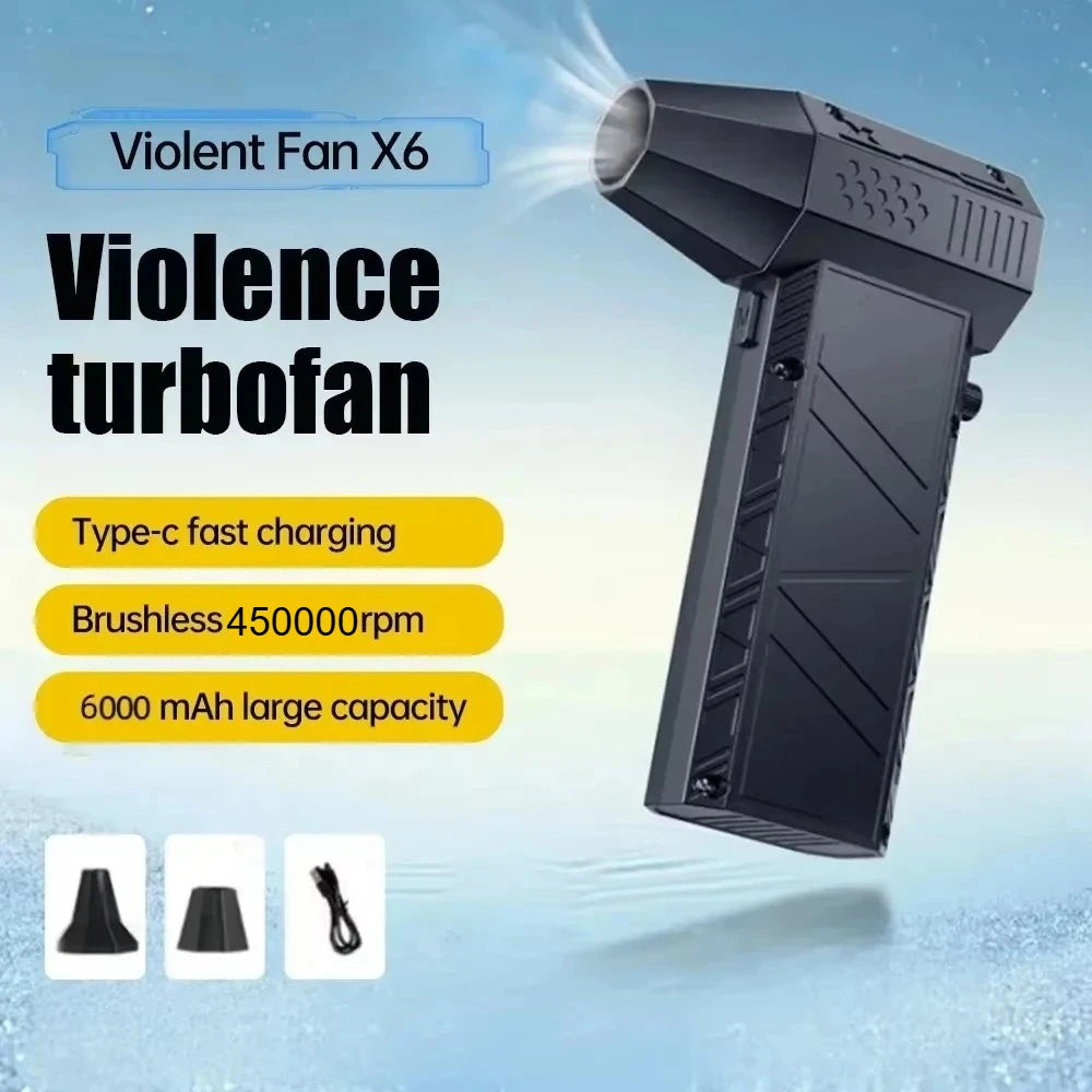 X6 Violent Fan 450000RPM Brushless Turbo Jet Blower Powerful Air Blower  Vacuum Dust Cleaner Type-C Charging Strong Winds 53m/s