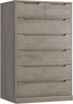 51" Tall 7 Drawers Dresser, Modern White Dresser, Wood Dressers & Chests of Drawers with Cut-Out Handles, Upright Drawer Chest