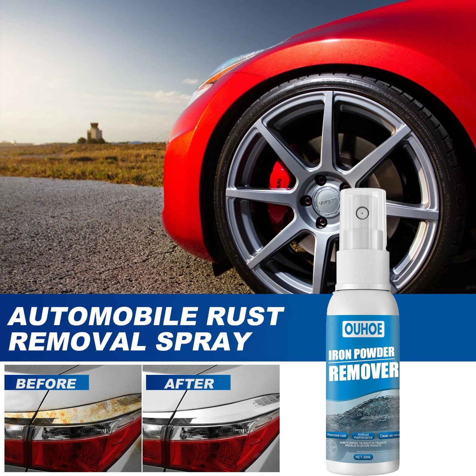 Automobile Iron Powder Rust Remover Spray  Anti-Rust Remover For Cleaning Cars Rust Removal Spray For Metal Surface