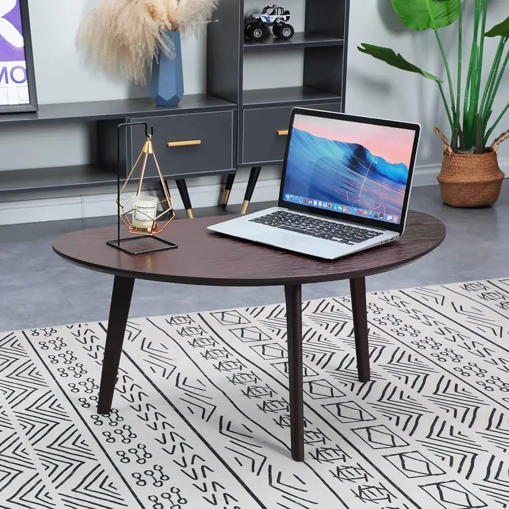 Small Oval Coffee Table For Living Room,Mango Tabletop Mid Modern Coffee Table,Espresso,18.9"" D X 33.47"" W X 15.75""