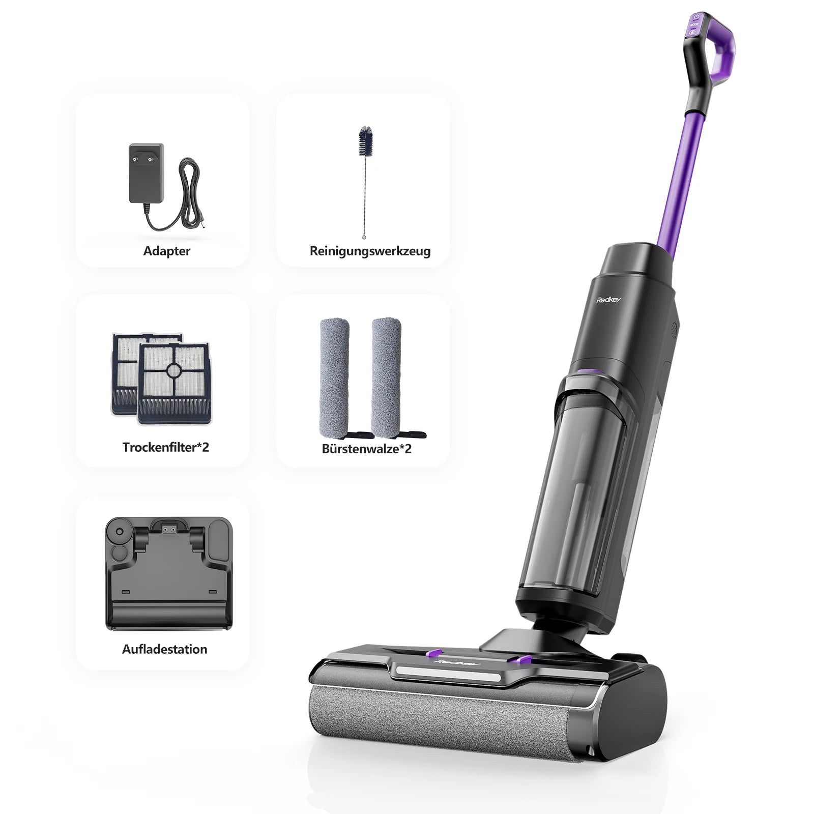 Redkey W15 Wireless Wet and Dry Vacuum Cleaner 3 in 1 Cordless Vacuum Mop with Self-Washing Edge Cleaning 35min Runtime