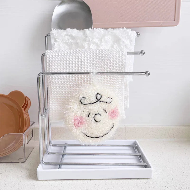 Stainless Steel Kitchen Towel Rack with Soap Dish,3-Bar Dish Cloth Hanger with Drain Tray,No-Drill Countertop Organizer for Sink