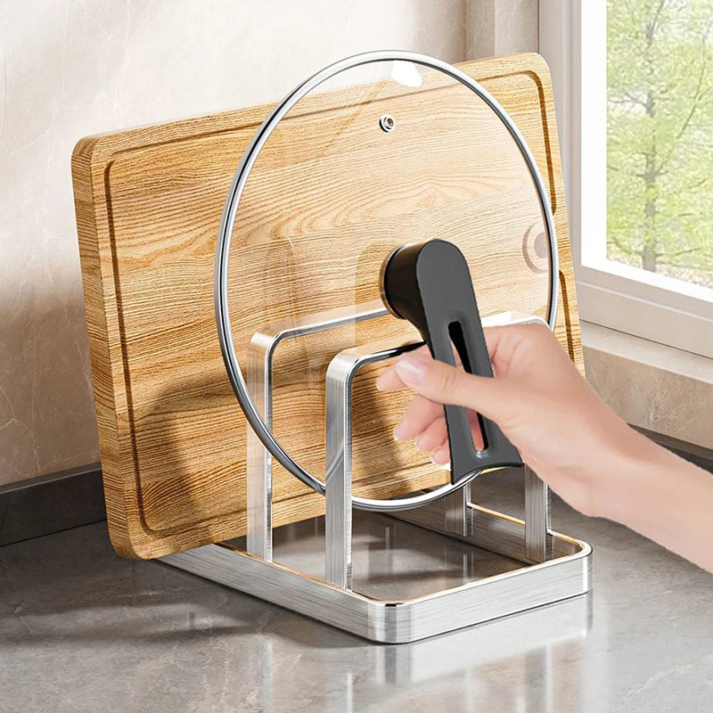 And Cutting Board Organizer Combo - Heavy-Duty Countertop Rack, Kitchen Organizer Space-Saving Stainless Steel Pot Lid