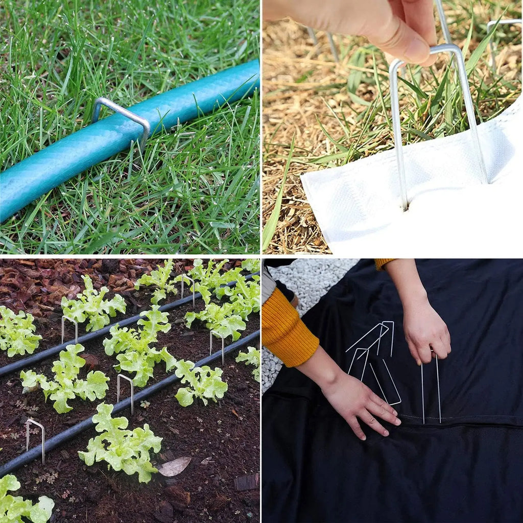 100/10pcs Metal Garden Stakes U-Shape Landscape Staple Ground Nail Fence Film Tents Securing Pegs Sod Pins Gardening Tools