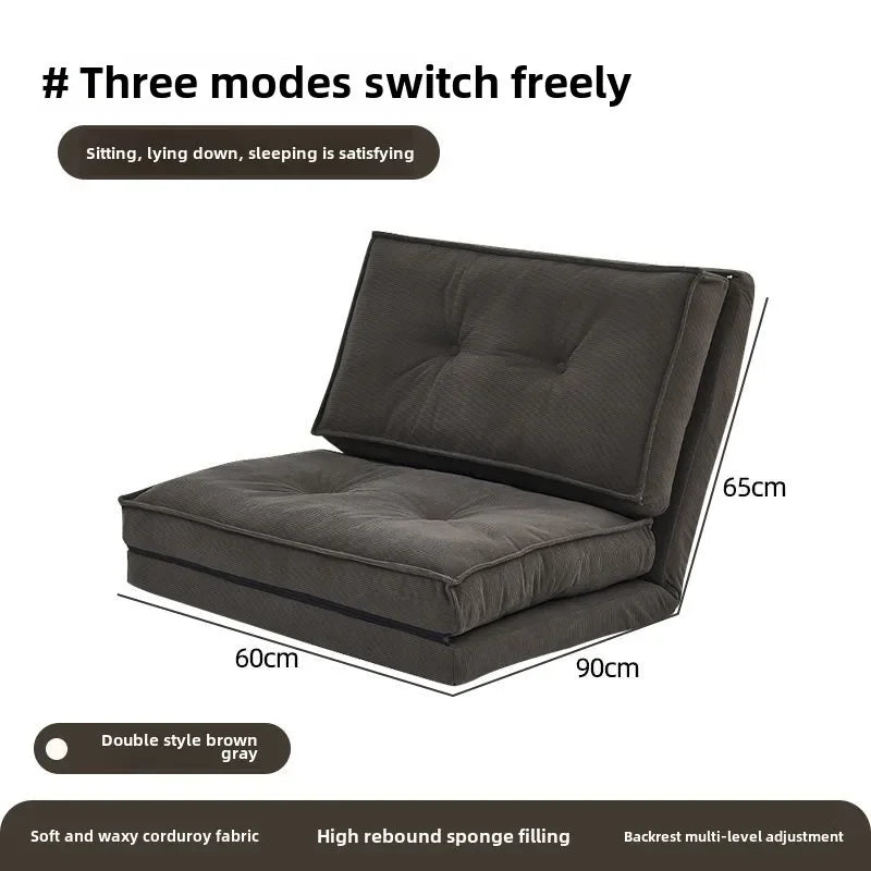 Leisure Corduroy Folding Lazy Sofa Living Room Single Sofa Small-sized Household Cream Style Reclining Foldable Sofa Bed New