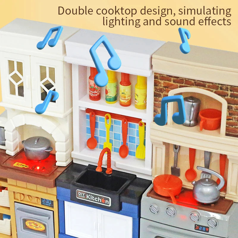 DIY Kid Play House Simulation Kitchen Pretend Toys Kitchenware Lighting and Sounds Cooking Game Set Children Fun Educational Toy