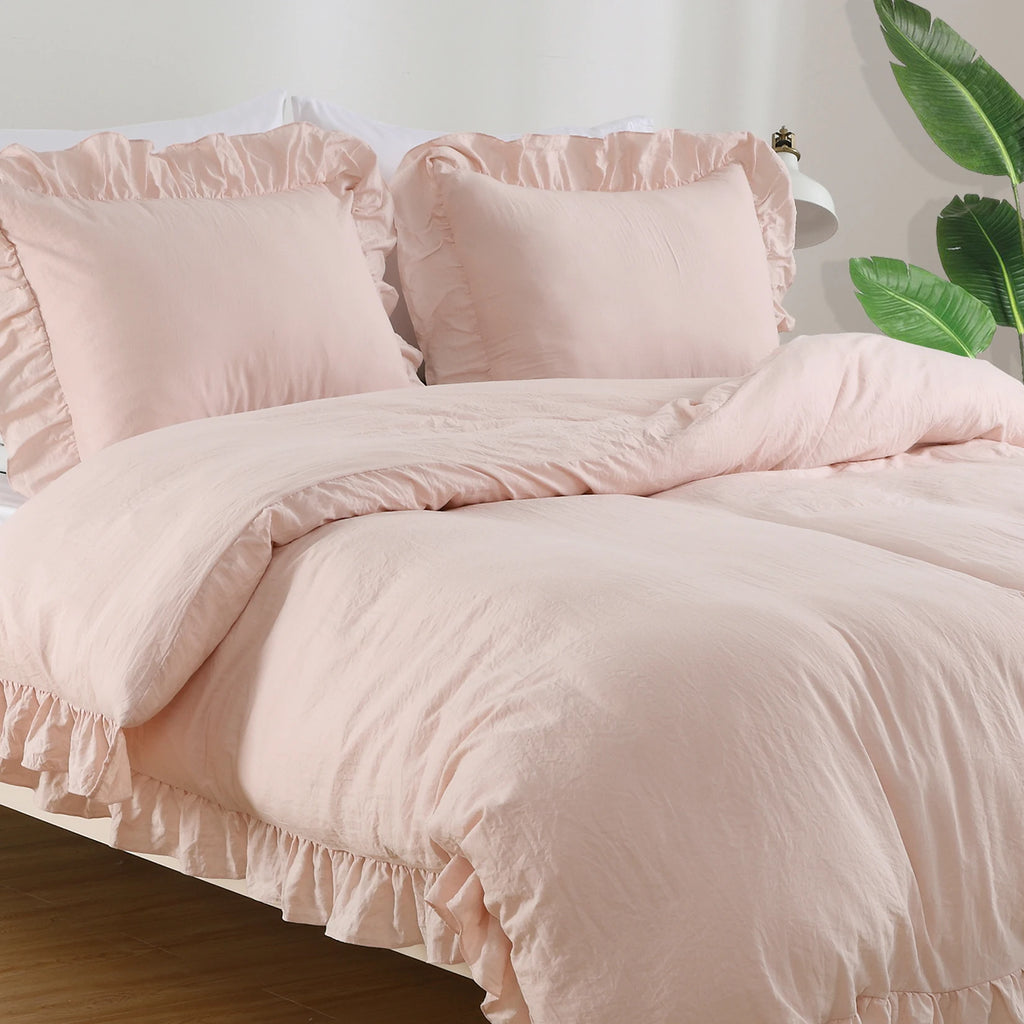 104"x90" Lotus Leaf Edge Bedding Duvet Cover Set Large Double Bed Bedroom Soft Washed Polyester 1 Duvet Cover + 2 Pillowcases