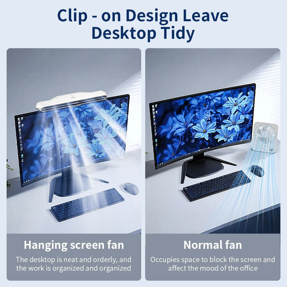 Computer Monitor Hanging Fan Powerful Cooling 3 speed Selectable, Ergo