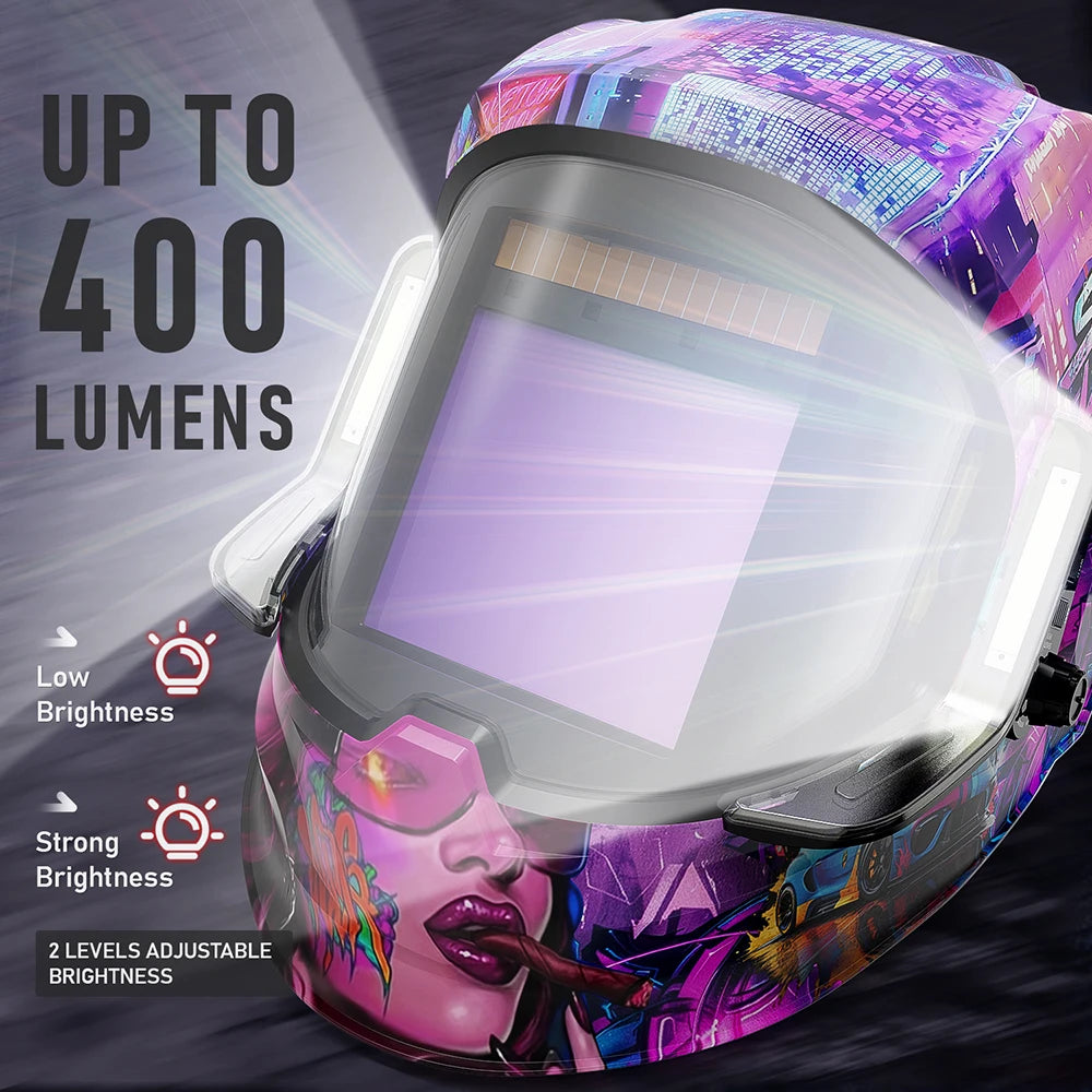 ANDELI Welding Helmet with LED Light Panoramic Large Viewing Screen 3.94"X3.74"True Color Auto Darkening Welding Mask for Weld