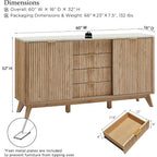 60" Fluted Dresser with Sliding Doors and 4 Drawers, Modern Chest w/Faux Marble Top, Curved Profile Design, Dresser