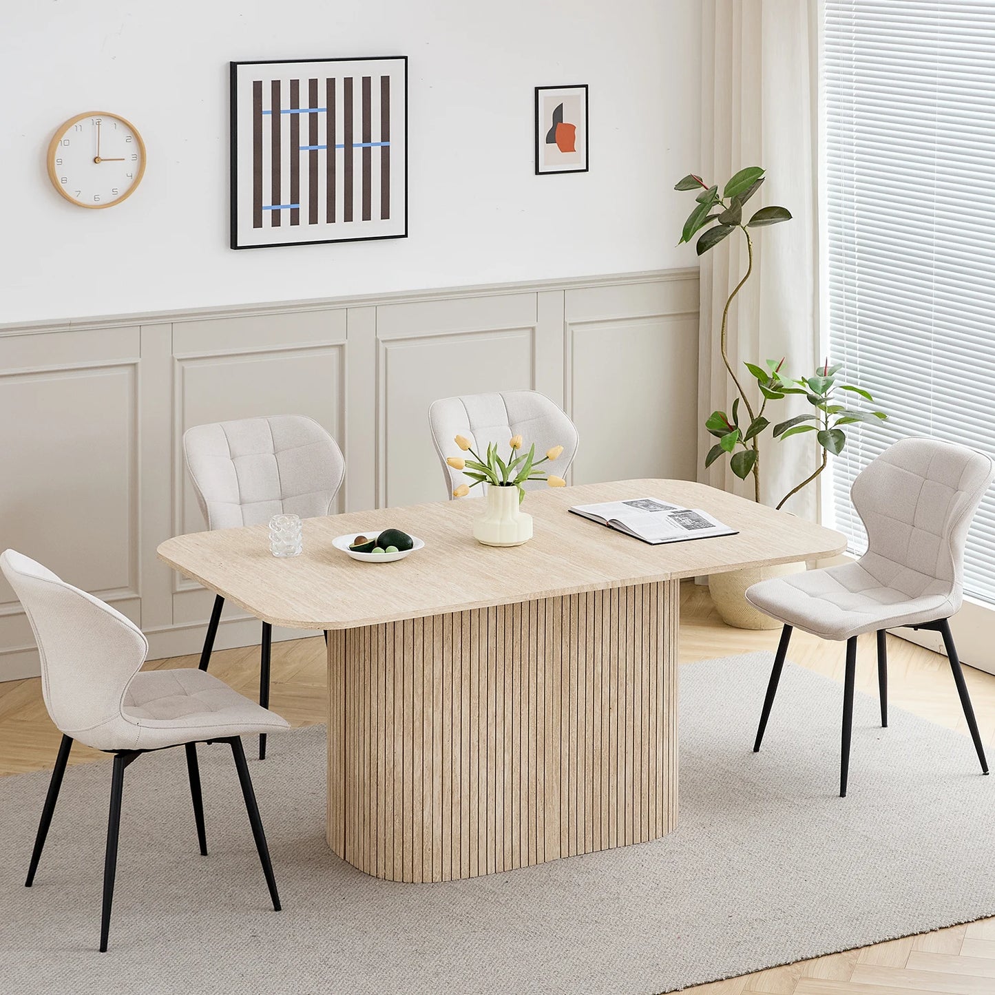 Modern Simple Solid Wood Rectangular Dining Table, Living Room Reading and Leisure Dining Table, for 4-6 People