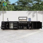 Customized Modern Outdoor Kitchen Cabinets Stainless Steel Gas Grill Worktop 304 Cabinet with Acrylic Door Panel Outdoor Storage