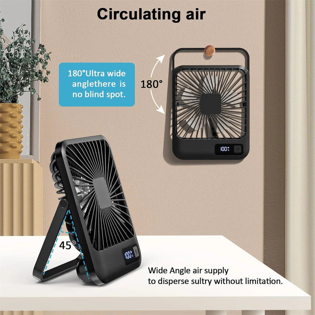 Desk Fan, Portable USB Rechargeable Fan, 180° Tilt Folding Personal Fa