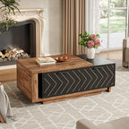 Extendable Coffee Table,Length Adjustable Reversible Wood Coffee Table with 2 Storage Drawers,Rectangular Dual-Tone Center Table