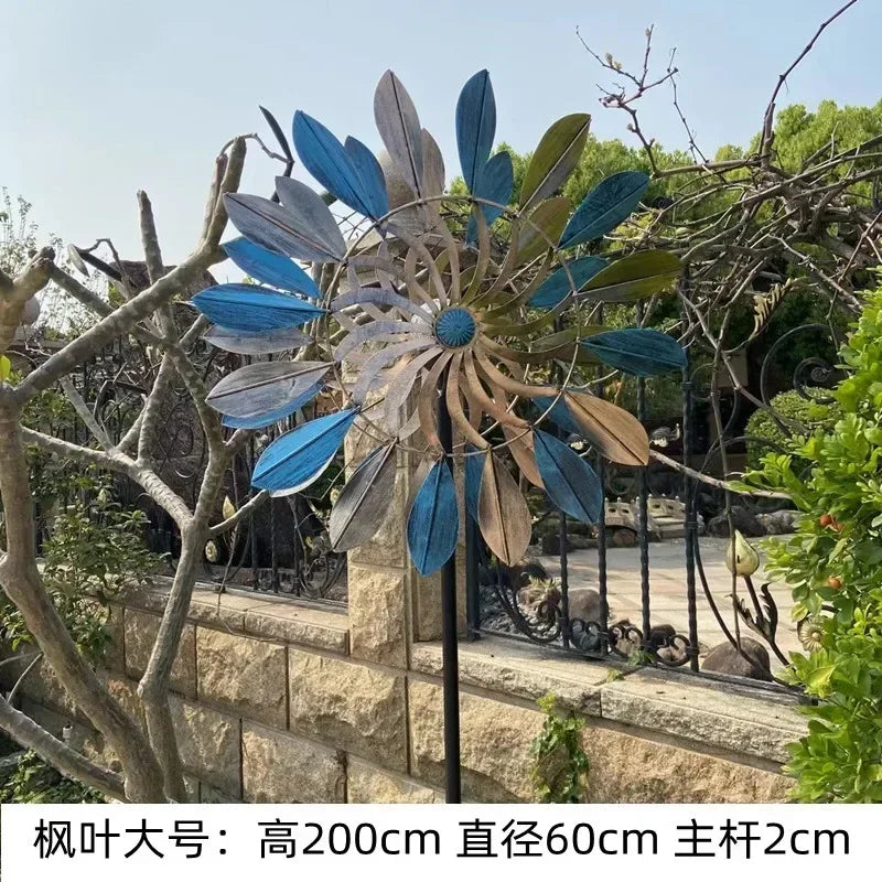 Outdoor Lawn Standing Ornaments Colorful Iron Big Pinwheel Garden Courtyard Solar Lights Rotating Luminescence Windmill Decor
