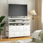 TV Stand 50" TV, Sturdy Dresser for Bedroom with 5 Fabric and Wood Open Shelves, Dressers & Chest of Drawers