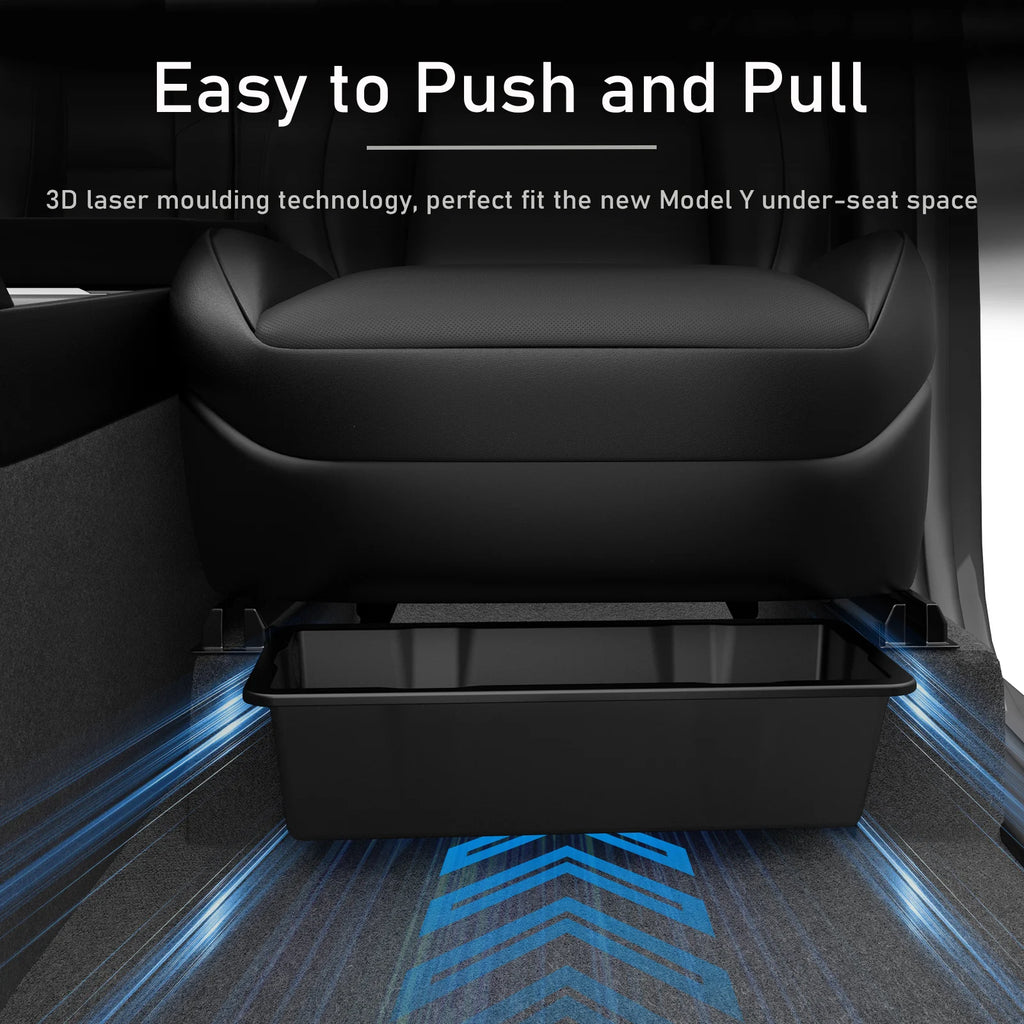 For Tesla Model Y Juniper 2025 Front Rear Under Seat Storage Box Bins Center Console Organizer Hidden Drawer Travel Accessories