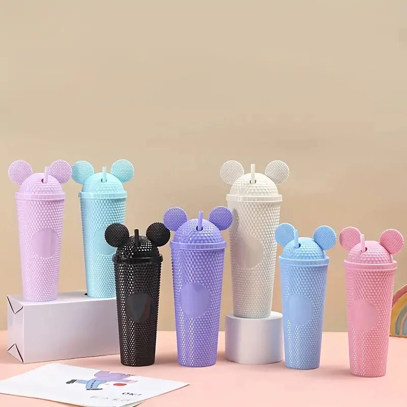 LUSQI 2pcs Water Bottles With Studded Mouse Ear Dome Lids Large And Small Water Cups Summer Winter Drinkware With Straws | AlluCanFind