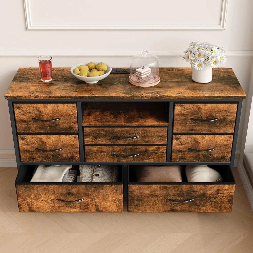 8-Drawer Chest of Drawers Dresser TV Console Furniture with LED light Charging Station, TV Stand Cabinet for Living Room Bedroom