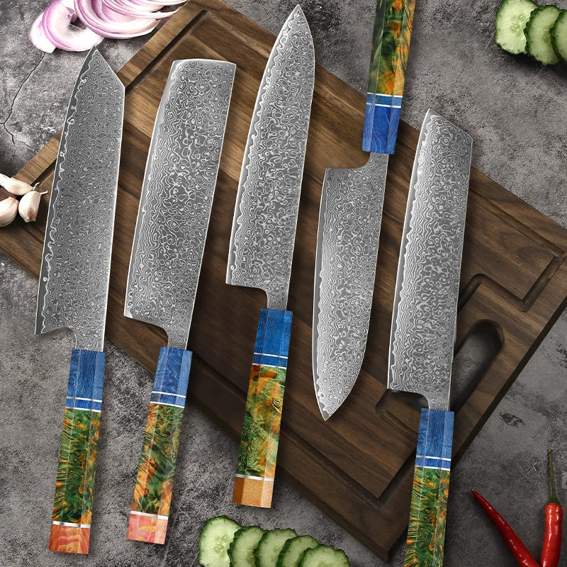 1-5 PCS Damascus Kitchen Knife Set 67 Layers VG10 Handmade Forged Chef knife sharp Stable wood Handle Janpan Kitchen knife