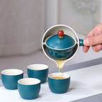 Chinese Gong Fu Tea Set Portable 360 Rotation Teapot Ceramic Tea Maker Infuser Semi-Automatic Teaware for Home Office Travel