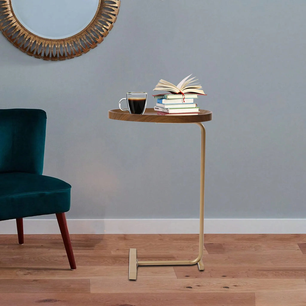 C Shaped End Table Side Table Small Gold Sofa Table Couch Snack Table Unique Almond Tabletop Home Decor 18x12inch