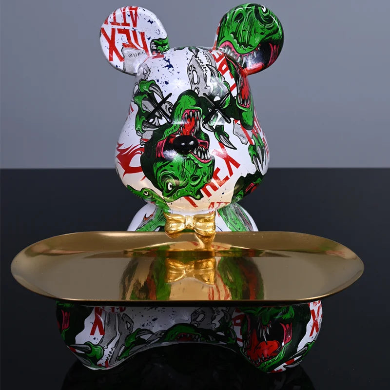 Interior Resin Colorful Bear with Tray for Keys Holder Table Decoration Accessories Animal Figurine Decorative Statues Home Gift