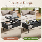 Wood Lift Top Coffee Table with Hidden Compartment and Large Storage Shelf, Lift Tabletop Dining Center Table for Home Living R
