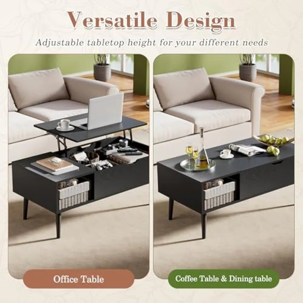 Wood Lift Top Coffee Table with Hidden Compartment and Large Storage Shelf, Lift Tabletop Dining Center Table for Home Living R