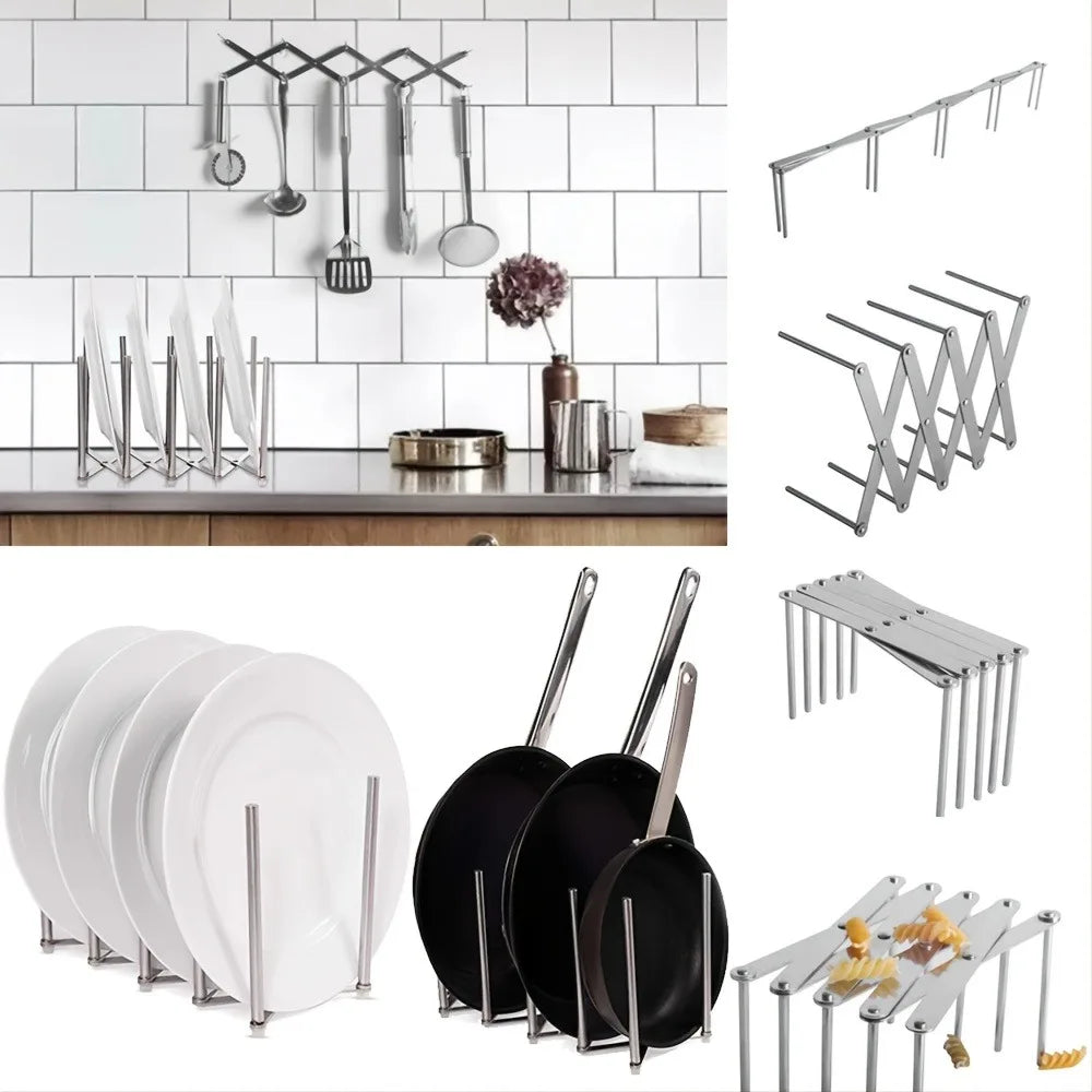 Collapsible Stainless Steel Dish Rack - Foldable Multi-functional Kitchen Organizer, Adjustable, Space-saving, Rack for Various