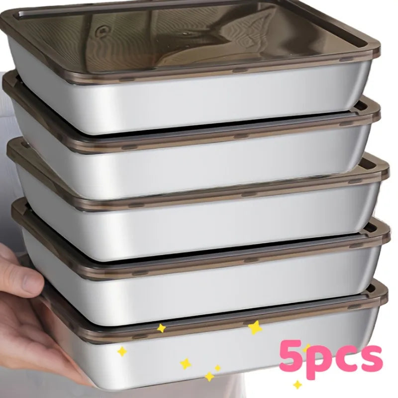 5Pcs Stainless Steel Food Containers, Leak-Proof Kitchens Accessories, Stores Knives, Stackable Kitchen Storage