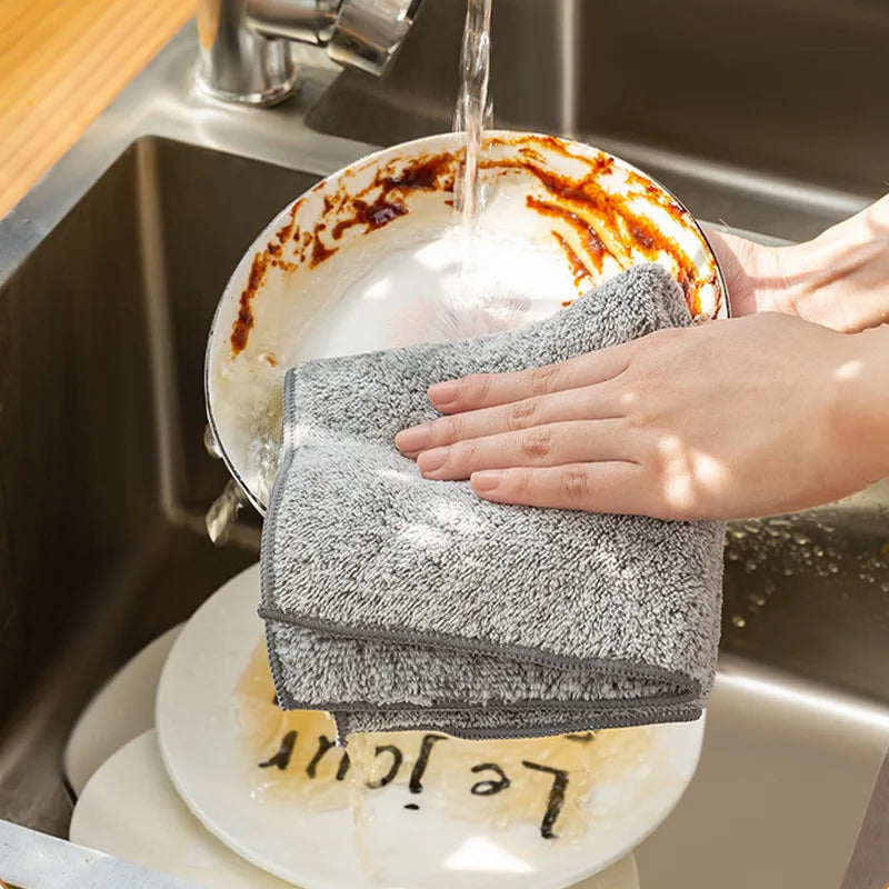 1/30pcs Gray Bamboo Charcoal Thickened Super Absorbent Dishcloth Oil Resistant Kitchen Wipes Microfiber Cleaning Cloths