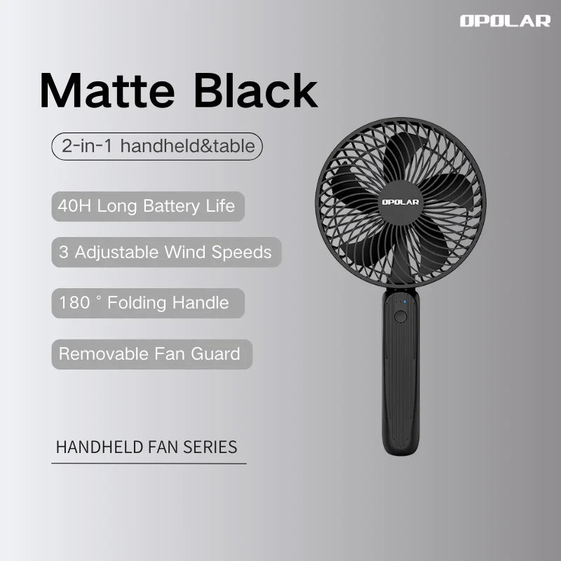 Opolar 10000mAh Handheld Mini Fan Foldable Camping Fan Silent Strong W