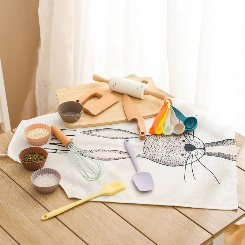 Montessori Kids Play Kitchen Set Pretend Play Cooking Toys Set Kitchen Toys Playset For Toddlers Cutting Board Apron for Kids
